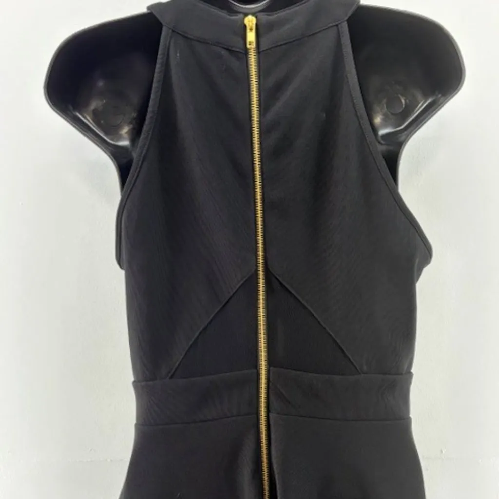 Emerald Sundae Dress Women Junior L Black Mesh Cutout Halter Sexy Swing Gold Zip - Image 4