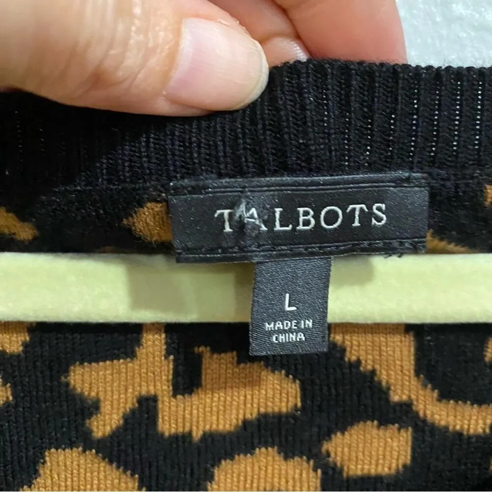Talbots Animal Print Black Tan Leopard Pullover Sweater Sz L - Image 4