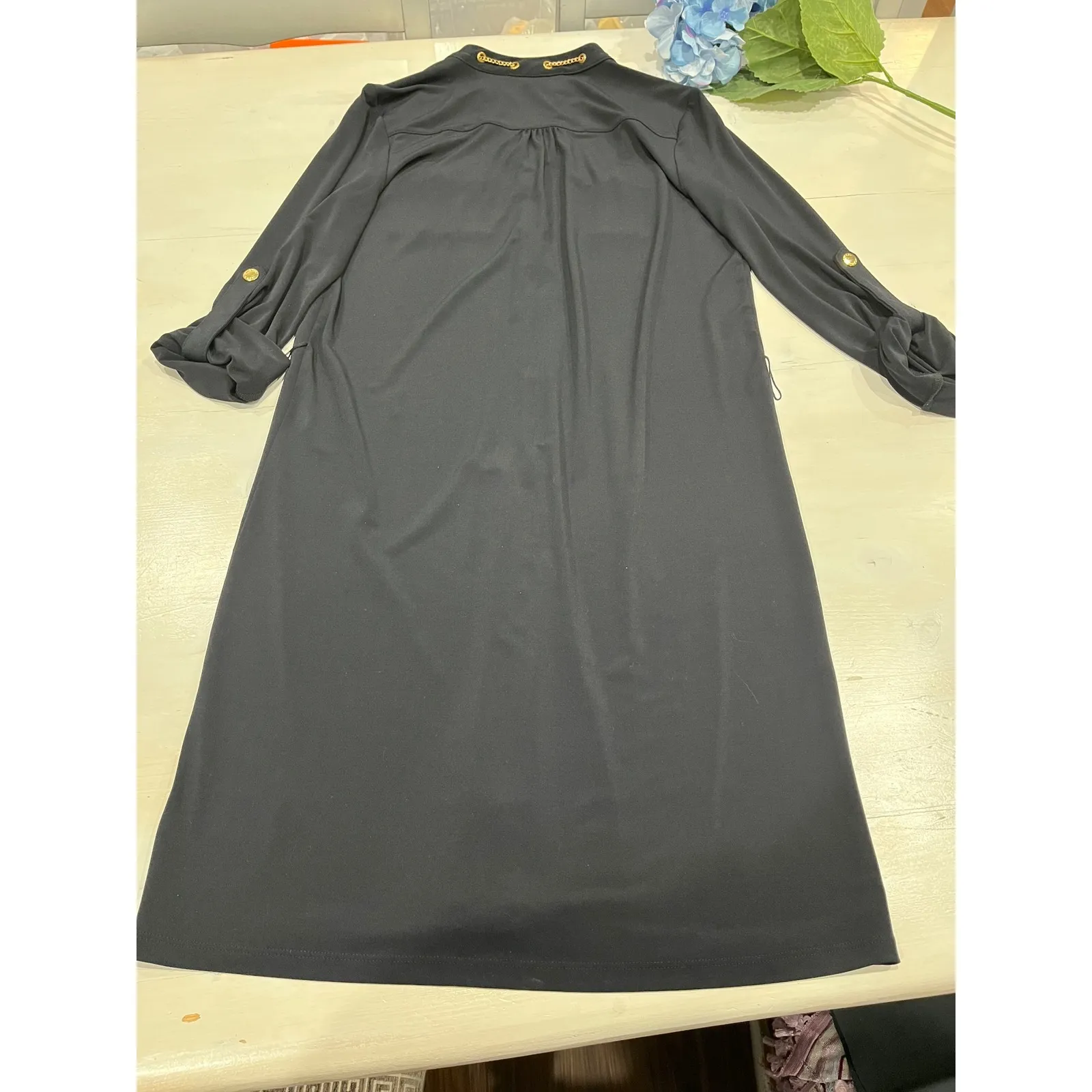 Michael Kors black‎ Shirt Dress Gold Chain Detail Career Wear Small - Image 8