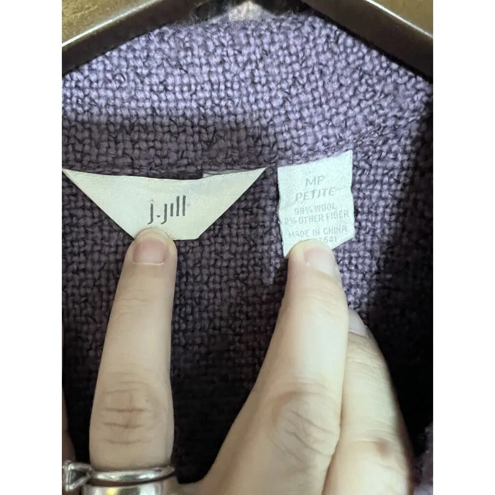 J. Jill Woman Sz M Petite Purple Wool Blend Long Cardigan Coat Capsule Preppy - Image 6