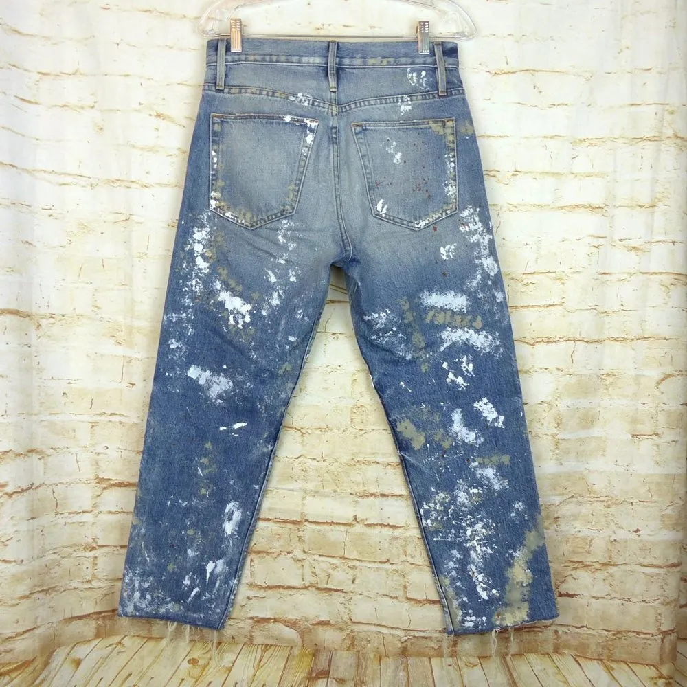 Frame X Jordan Barrett Paint Splatter Jeans W 25, M 27 Blue Zip Fly Grunge NWOT - Image 8