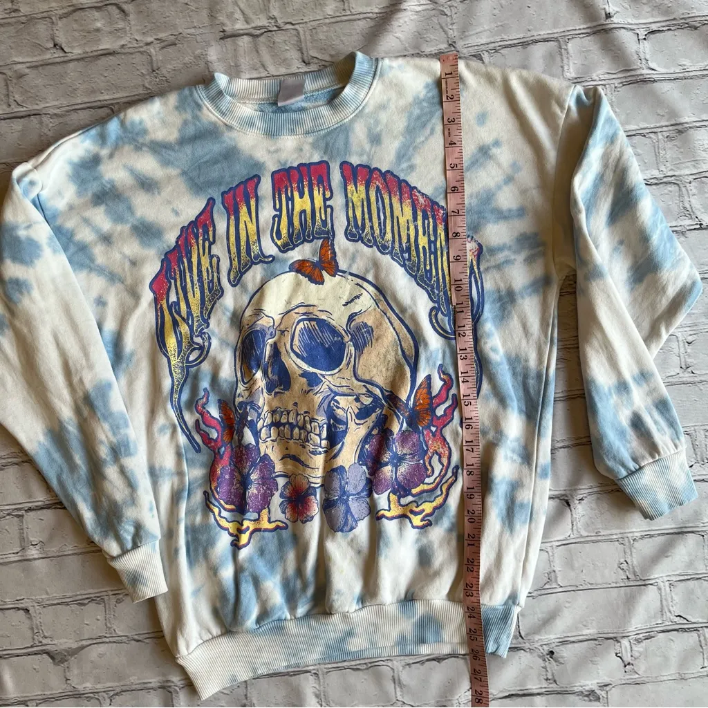 Live In The Moment Tie Dye No Boundaries Sweatshirt Small Womens Skull Grateful - Image 2