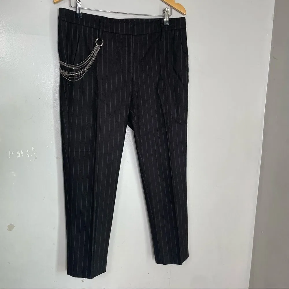 Brunello Cucinelli Italian Wool Pinstripe Pants With Chain Detail Womens Size 12 - Image 2