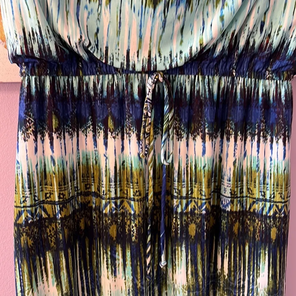 Donna Ricco New York Size 14 Blue and Green Tie Dye Paisley Maxi Cowl Neck Dress - Image 5