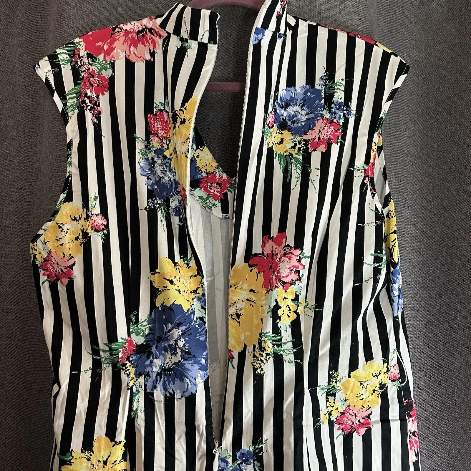 New York & Company Floral And Stripes‎ Sheath Dress Sz 16 Stretch Sleeveless - Image 8