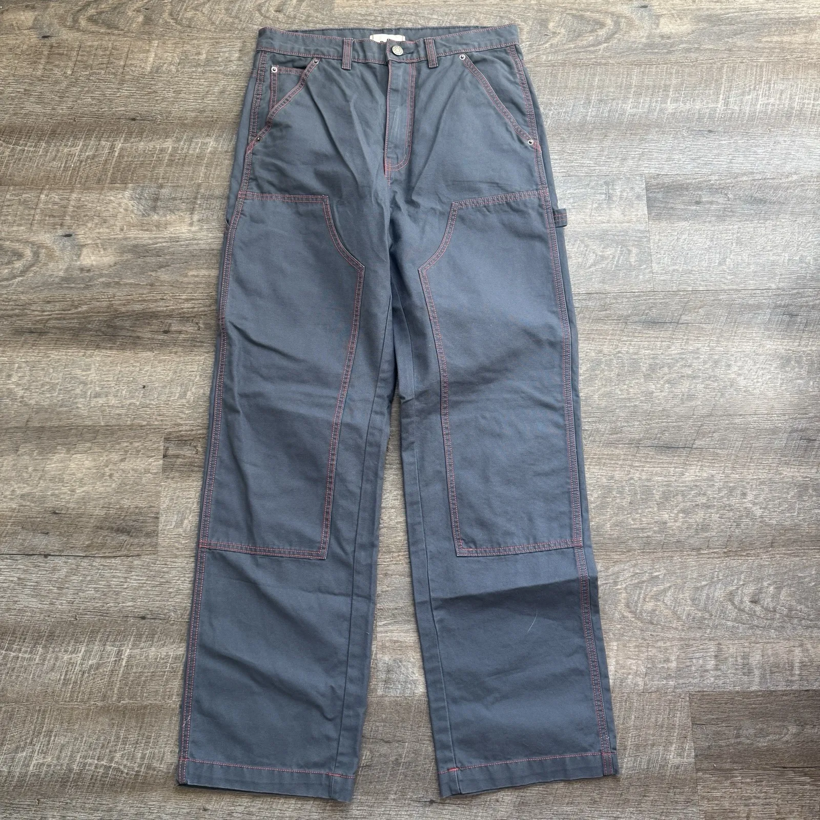 BDG Urban Outfitters Gray Red Stitch Straight Carpenter Pants Cotton 28 - Image 9
