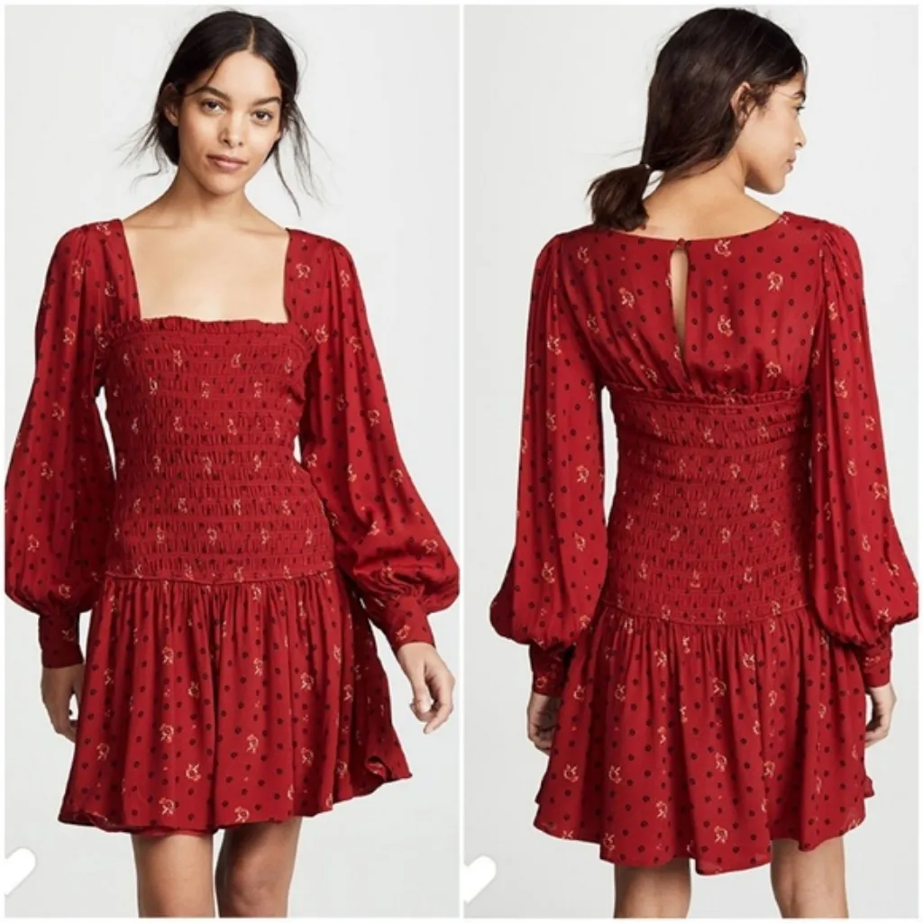 NWT Free People ‘Two Faces’ Print Mini Dress Red - Image 2