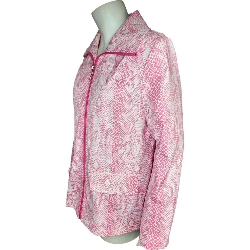 Dennis By Dennis Basso Pink Snakeskin Full Zip Rainjacket Long Sleeve Small NWT - Image 6