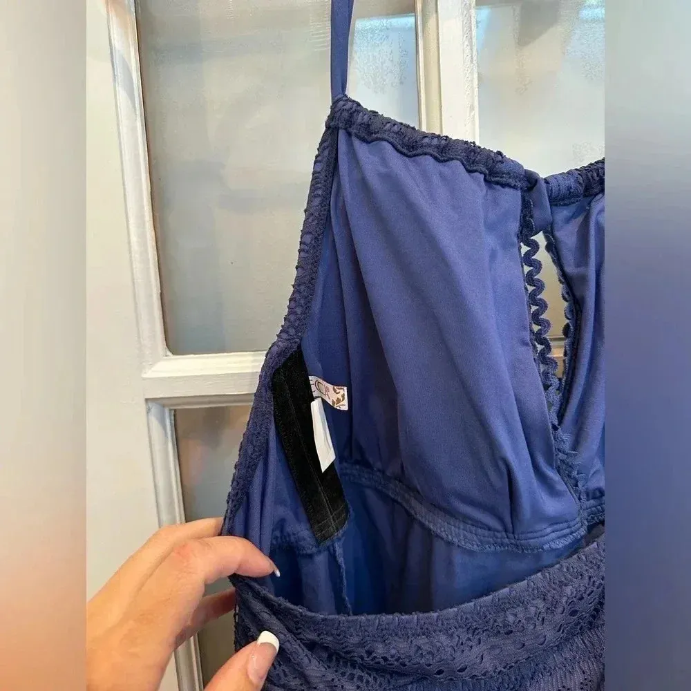 Becca Rebecca Virtue Navy Crochet Halter Top Swimsuit Tankini Size 0X 14/16 - Image 3