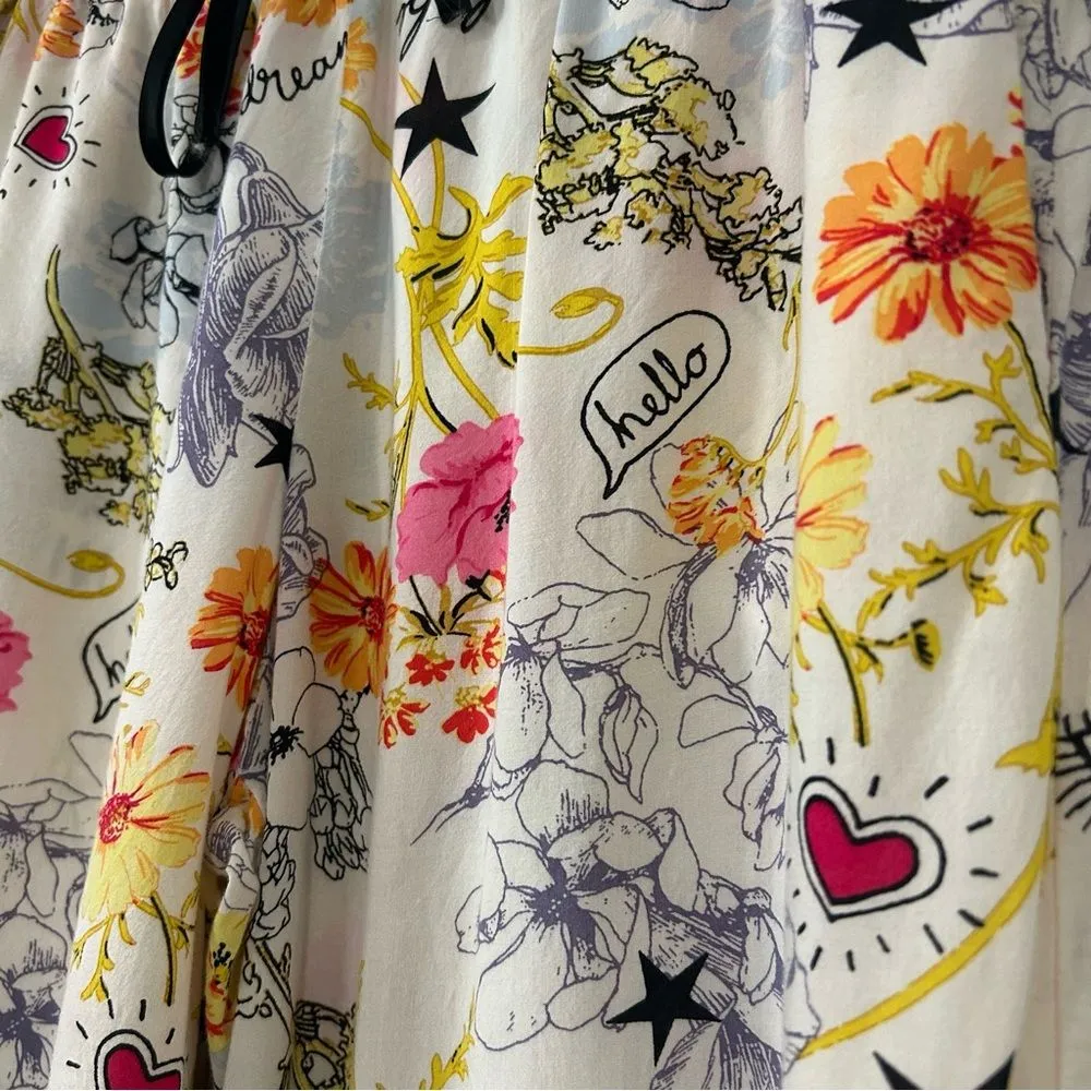 Betsey Johnson Floral Wide Leg Pajama Pants Small 100% Rayon Drawstring Waist - Image 4