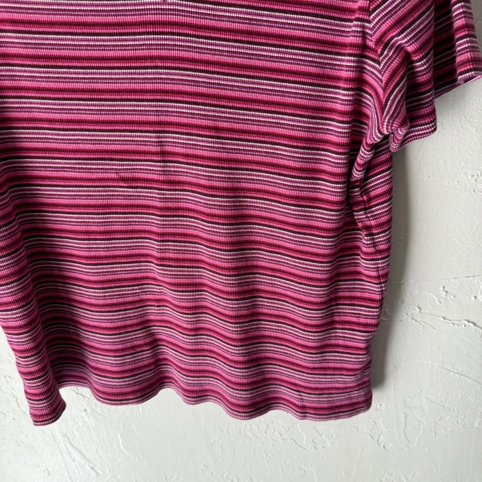 St Johns Bay Shirt Vintage Y2k Extra Large Pink Striped V Neck‎ Short Sleeve - Image 3