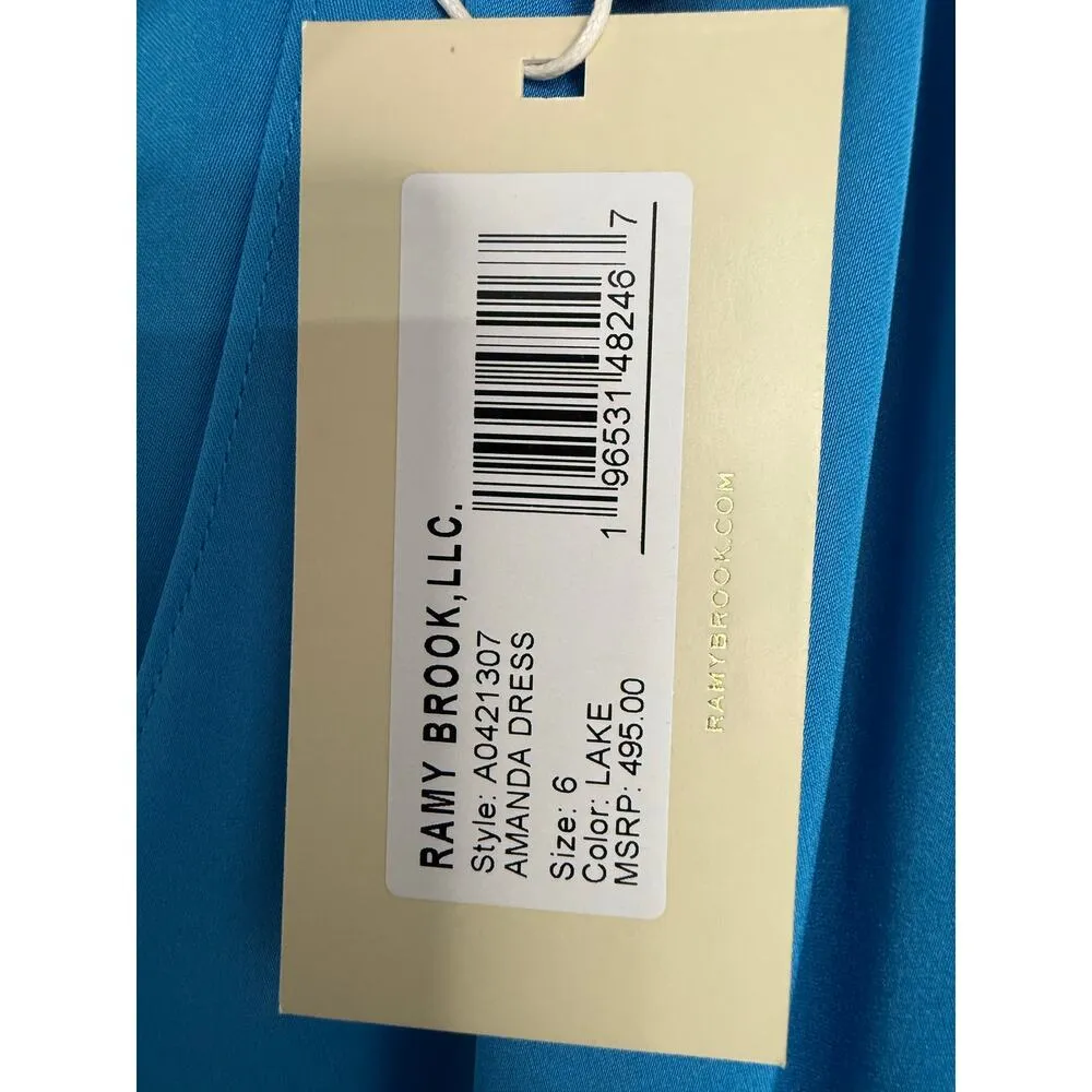 Ramy Brook Amanda Elegant Lake Blue Split Hem Halter Pleated Dress $495 NWT 6 - Image 3