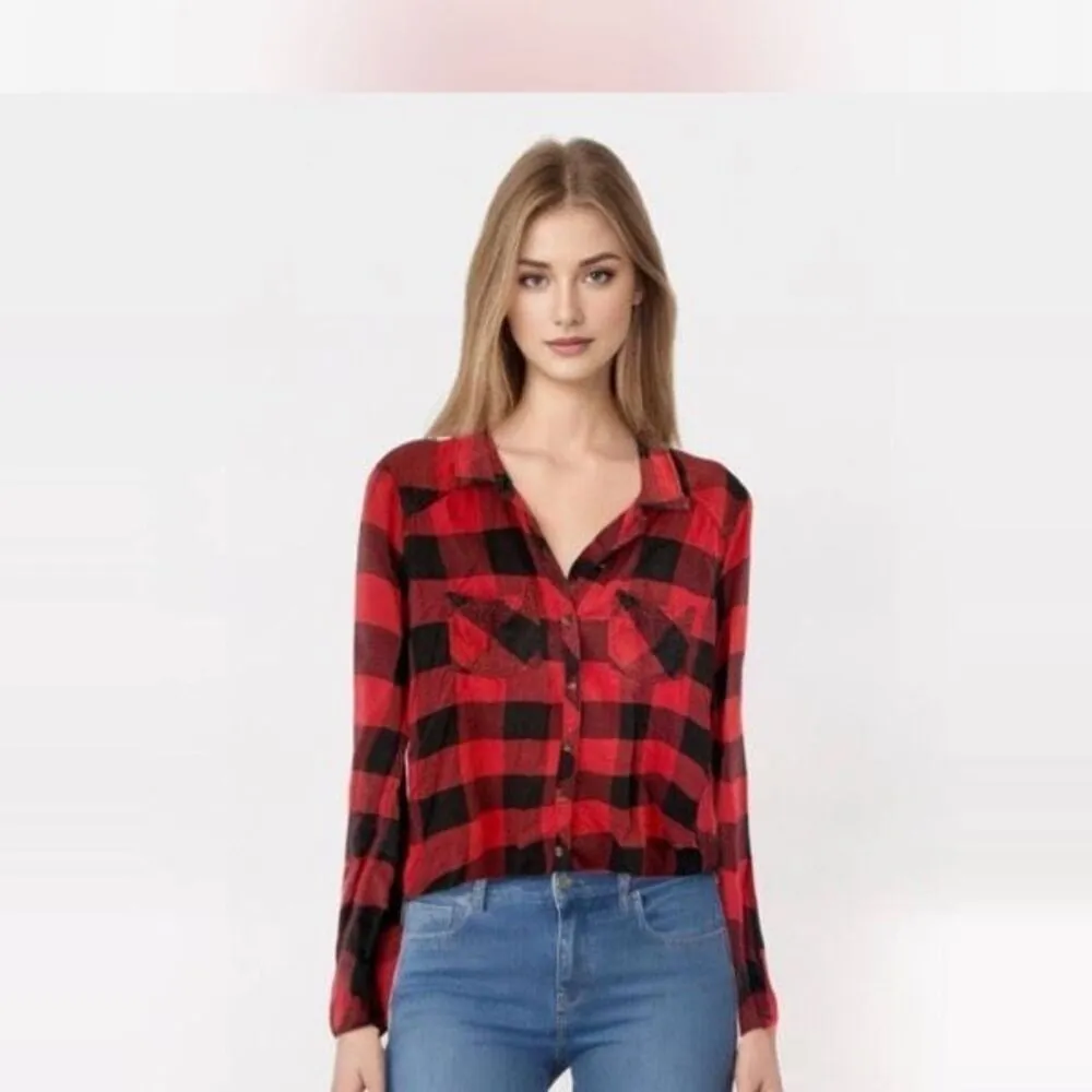Abercrombie‎ & Fitch Women’s Buffalo Plaid Button Down Soft A&F Collection Small - Image 2