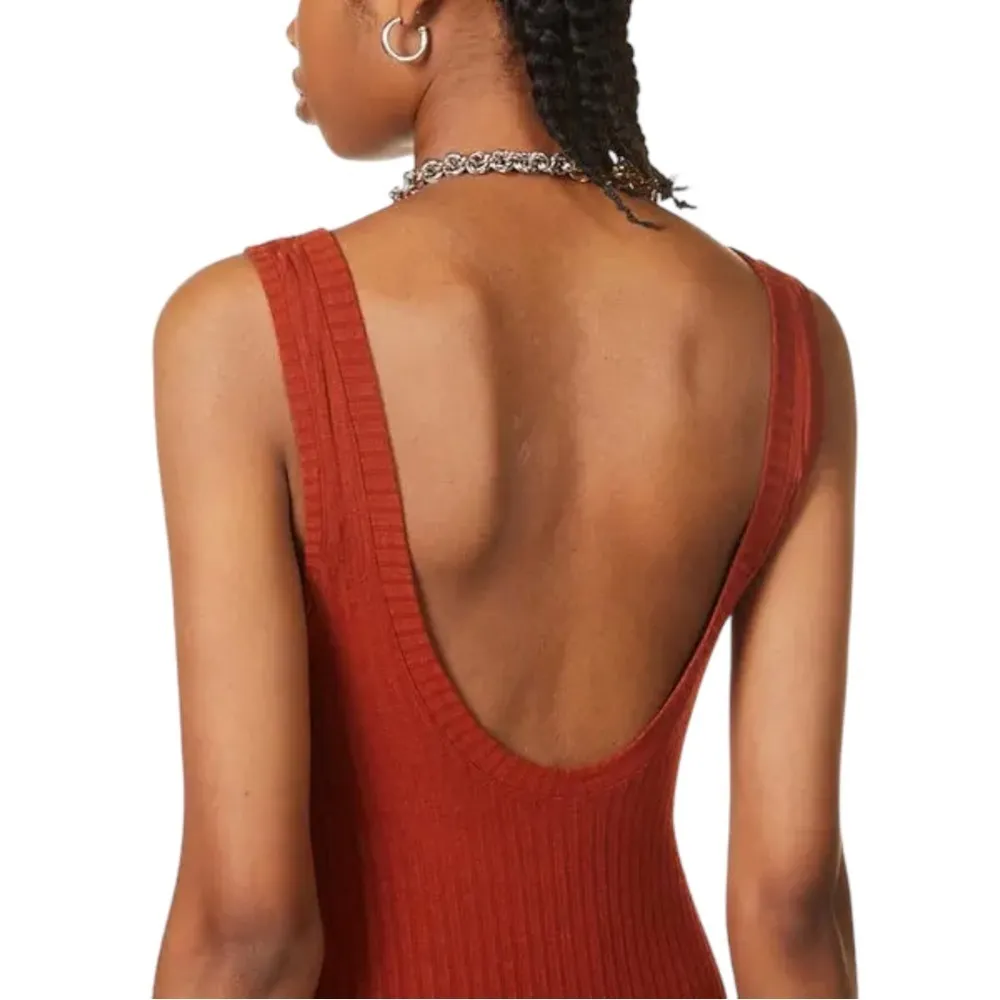 NWT Alix NYC Scoop Neck Stretch Jersey Ribbed Midi Dress in Rust Palma - Image 4