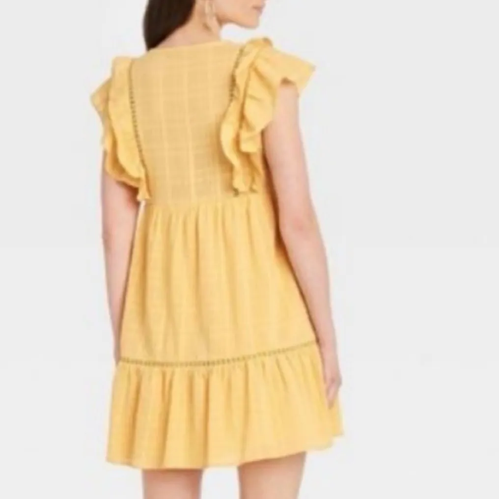 Knox Rose Short Ruffle Sleeve Button Front Yellow Mini Sun Dress Size XS - Image 2