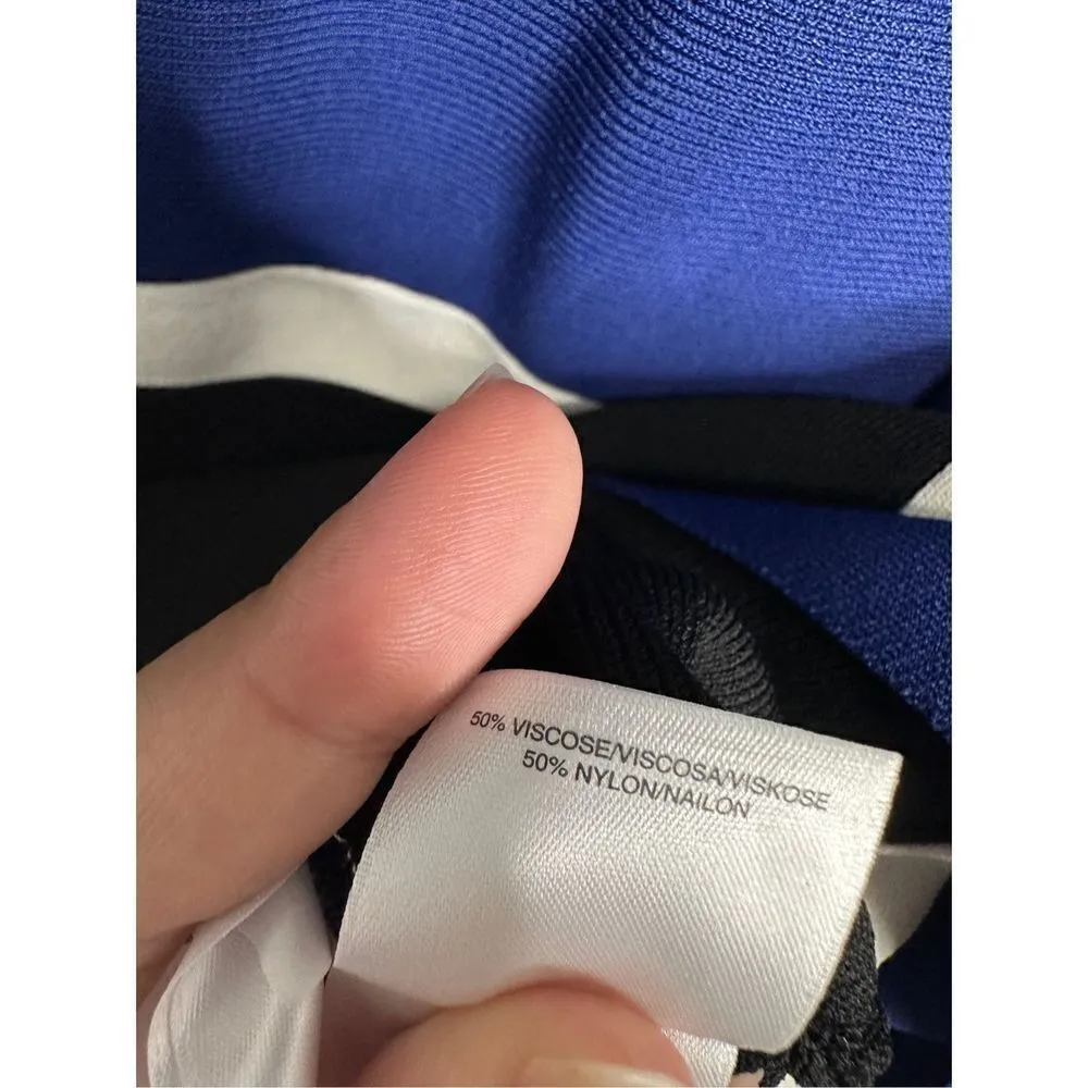 Ann Klein Midi Dress Womens Medium Colorblock A-line Black/Blue Short Sleeve - Image 6