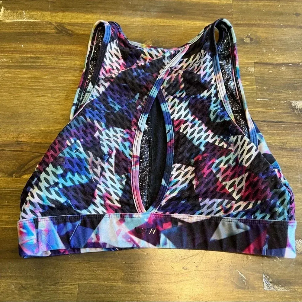 Peloton High Neck Jewels in Space Reversible Sports Bra Small S Cut out - Image 5