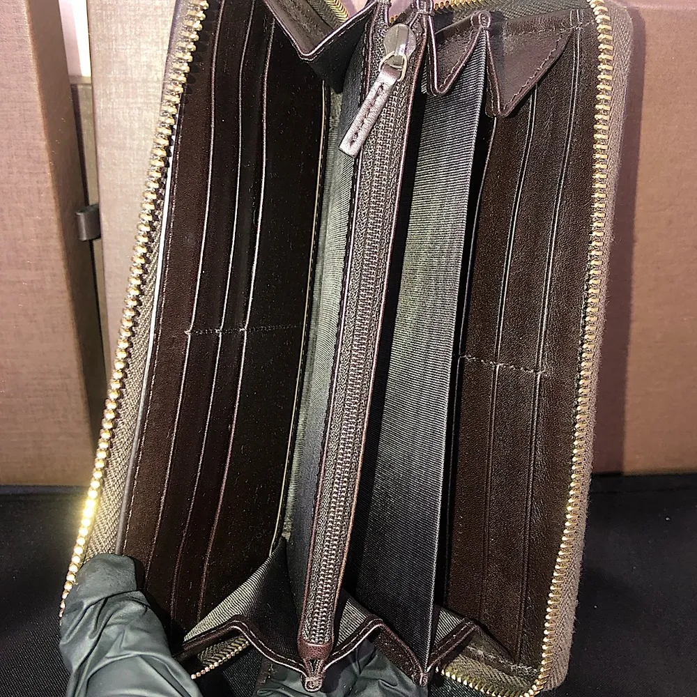 Gucci GG Web Canvas Interlinked G’s Soho Brown Leather Trim Continental Wallet - Image 7