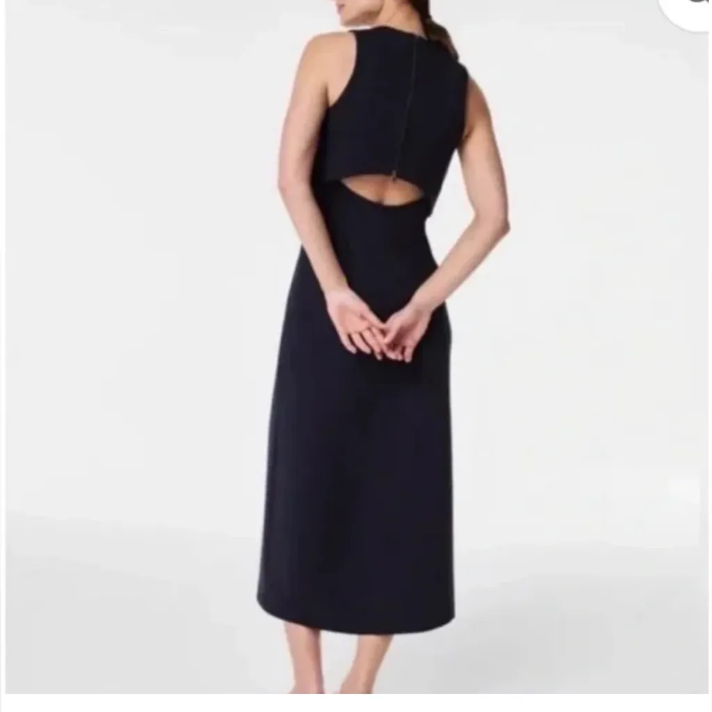 Spanx Classic Navy  ponte Fitted  cutout sleeveless Women’s midi dress Small - Image 6