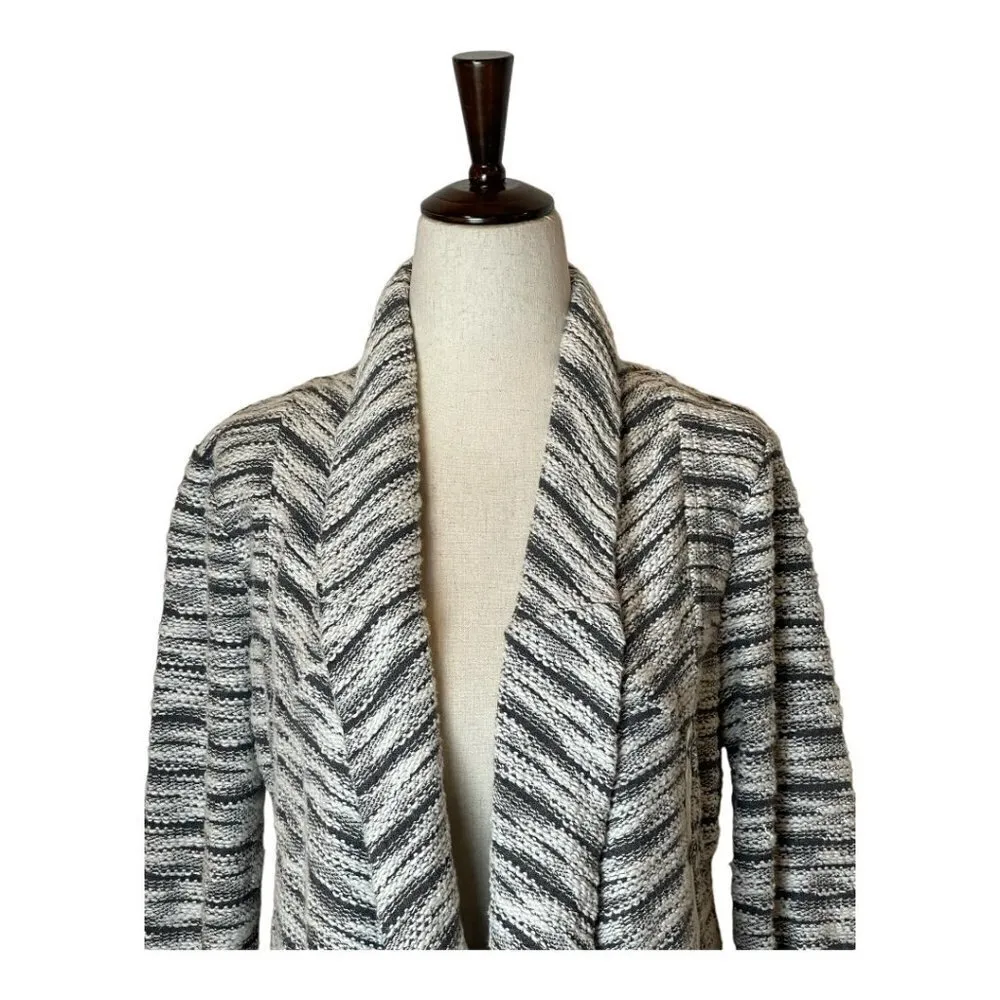 Saturday Sunday Black And White‎ Knit Shawl Collar Open Sweater Shacket Size S - Image 3