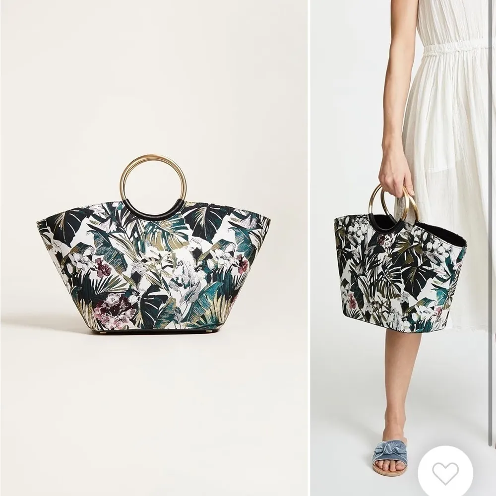 Flynn Hampton Flora Metallic Weave Floral Tote Bag Purse Metallic Ringed Handles Black - Image 3