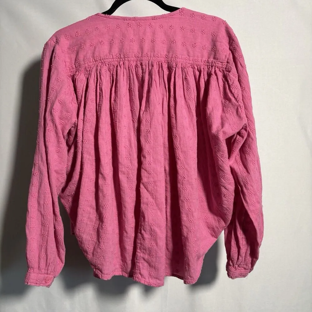 Chicosoleil France Pink Swiss Dot Long Sleeve Puffy Coquette Buttons Blouse Sz M Size M - Image 2