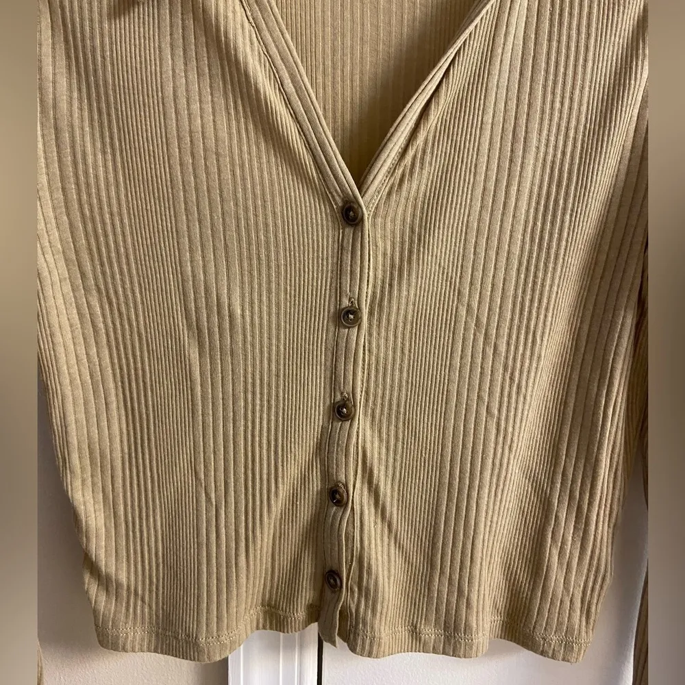 Madewell Polo Shirt Drill Variegated Khaki Button Up Large - Image 4