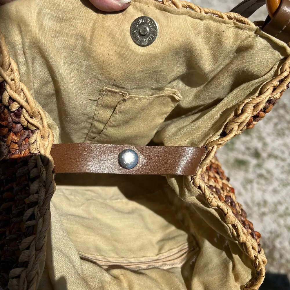 Medium Everyday Straw Woven Summer Shoulder Purse Handbag Coco Brown - Image 4