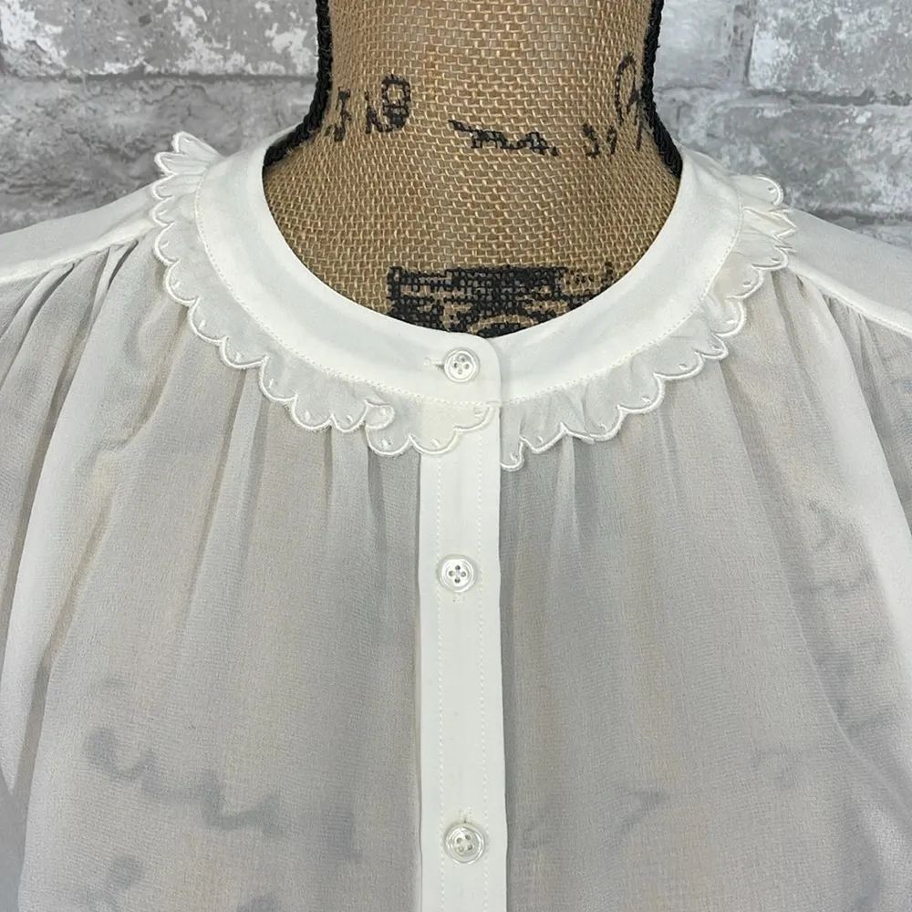 Joie Dainty Ruffle Sheer Silk Blouse - Image 2
