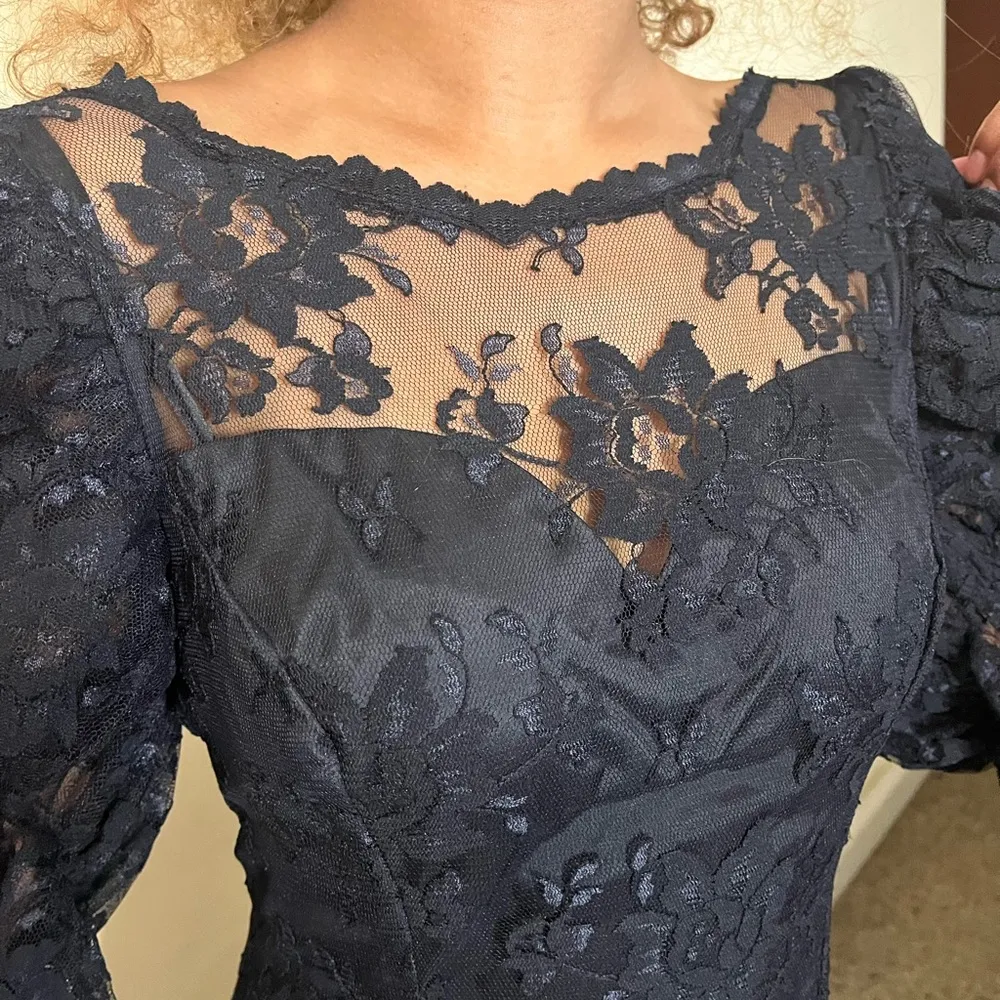 Vintage Black Dress What’s Up by Carol Prom Goth Wedding Lace 80s 2 4 6 - Image 3