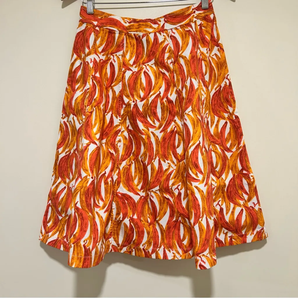 Anthropologie Maeve Banana Grove Denim Midi Skirt Orange & Red Size 4 - Image 5