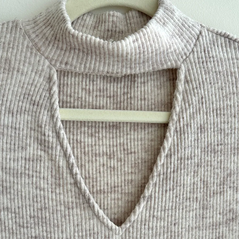 DOLAN Mockneck Long Sleeve Sweater with Keyhole Neckline, Tan, Size XS - Image 6
