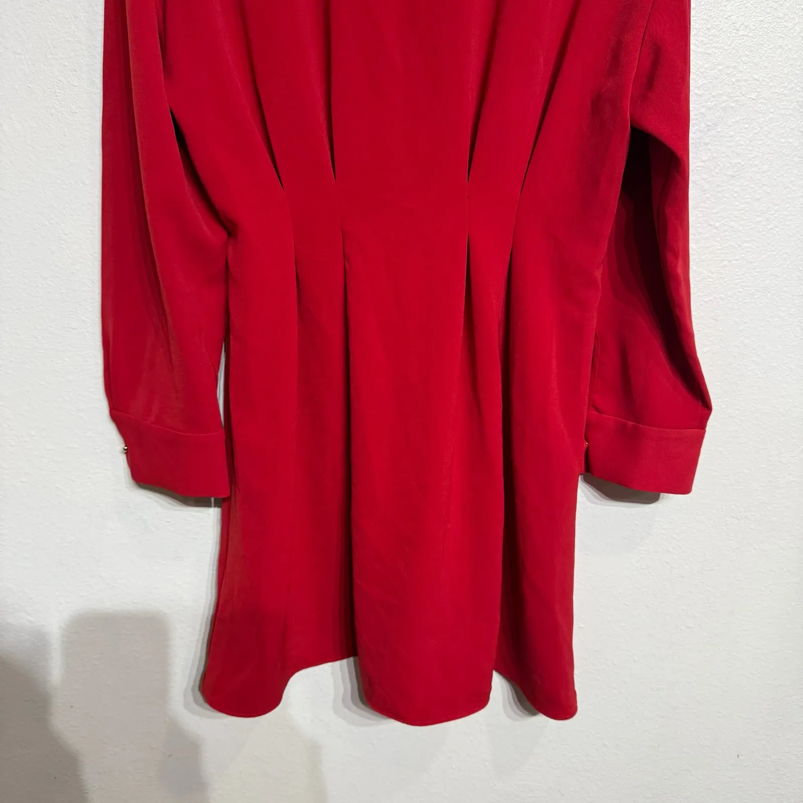 Zara Red Pleated Mock Neck Long Sleeve Mini Dress Sz L - Image 4