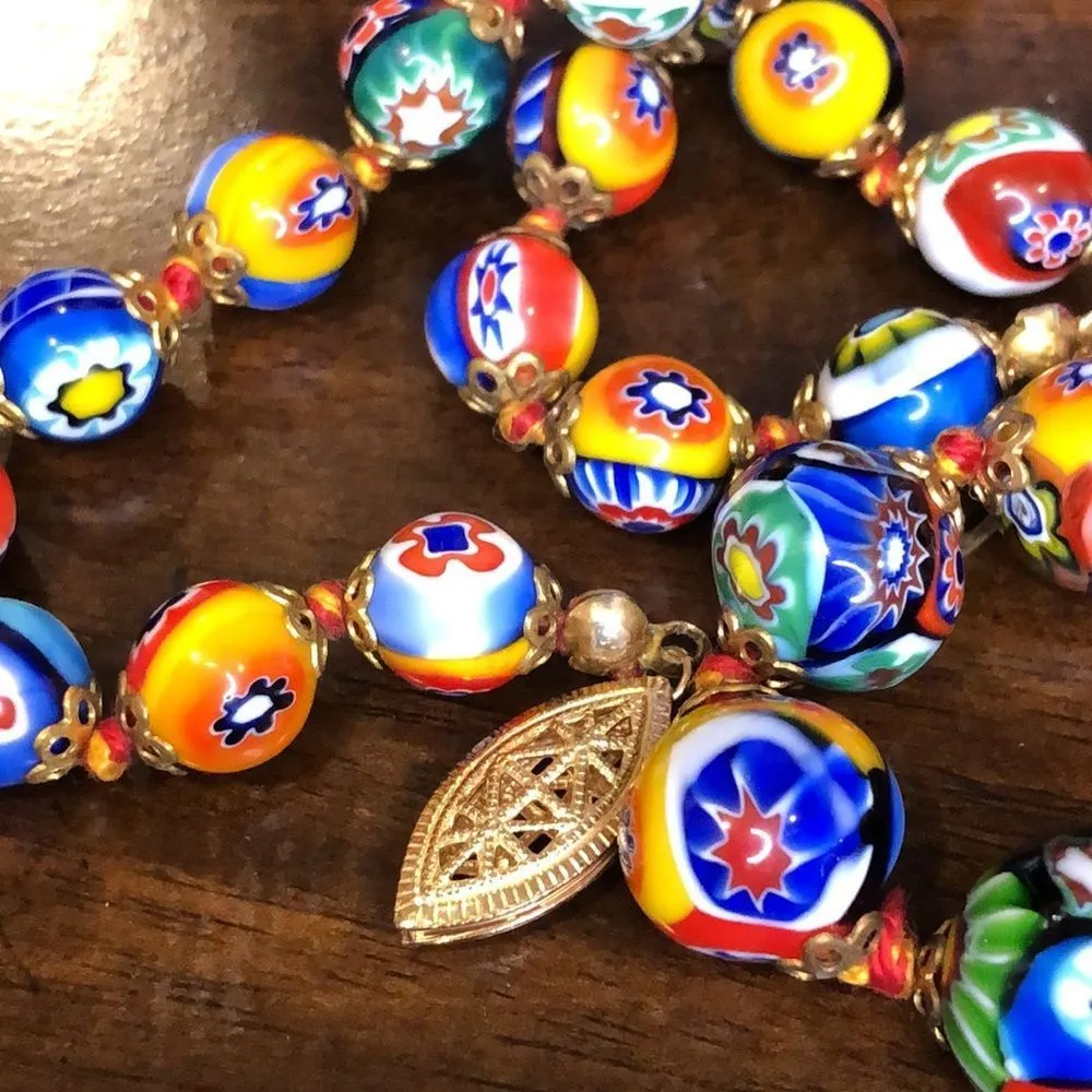VINTAGE Graduated Millefiori Italian Hand Blown Glass Bead Necklace 24” - Image 2