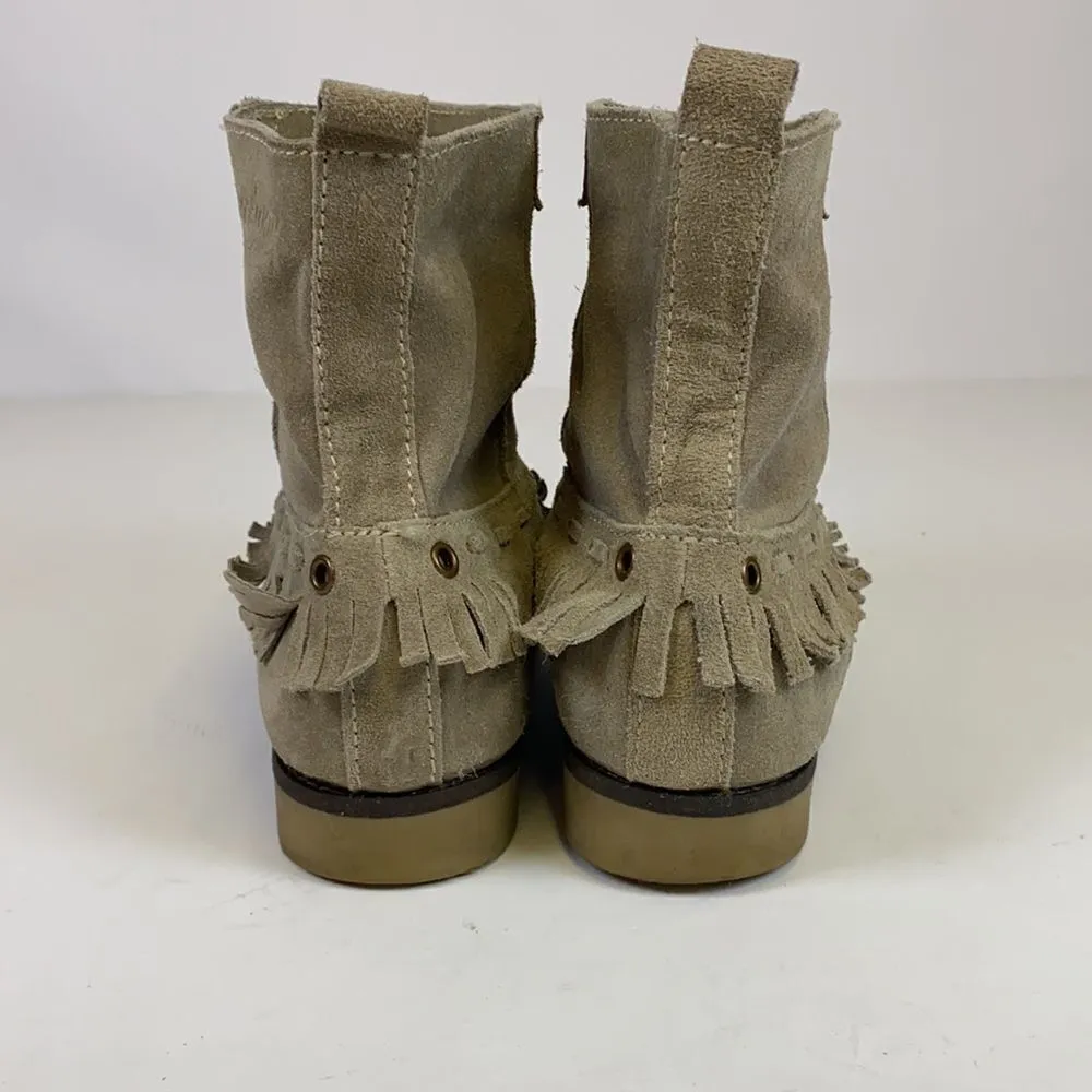 Free People | Coolway Boots Tan Leather Suede Ankle Boots Leather Fringe A2‎ - Image 5