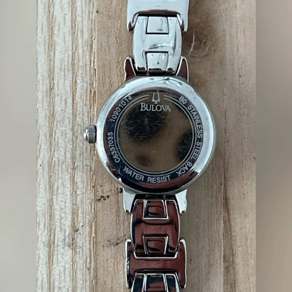 Bulova Ladies Watch Round Pearl Dial Stainless Weave Bracelet 96L90 - Image 9