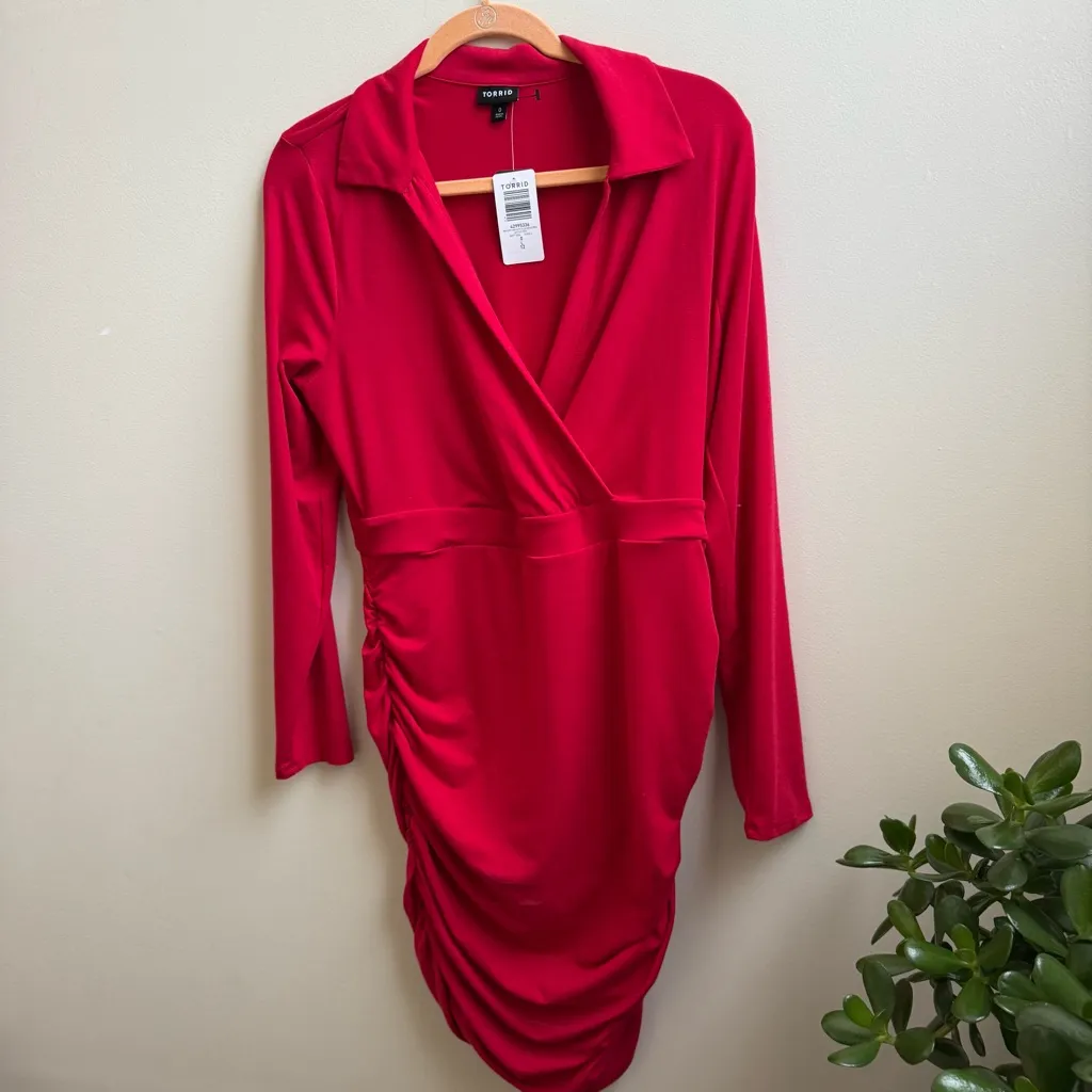 NWT Torrid  Mini Jersey Long Sleeve Collar Surplice Dress red Size Large - Image 2
