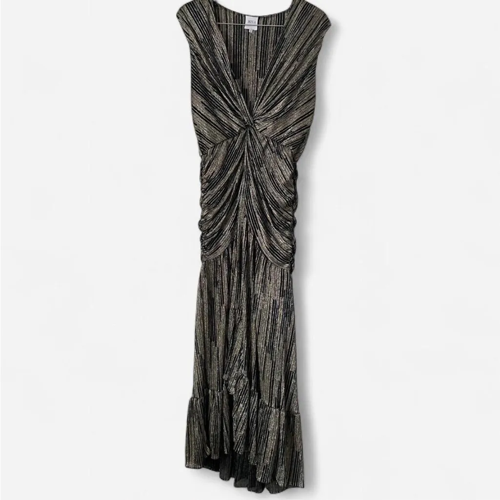 Misa Los Angeles Ava Plunging Twist Metallic Maxi Dress - Image 4