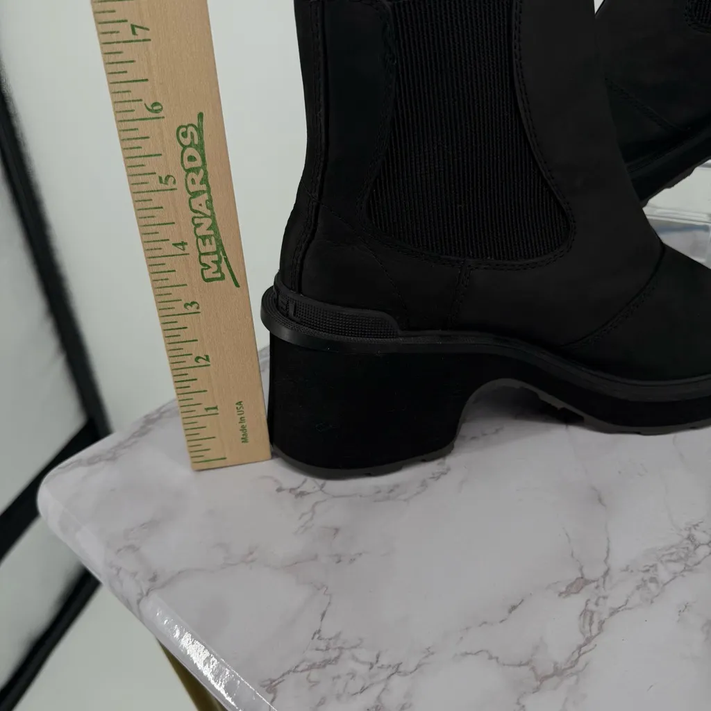 SOREL Hi‎ Line Heeled Slip On Chelsea Sock Boots Black Waterproof Sz 7 US Goth - Image 9