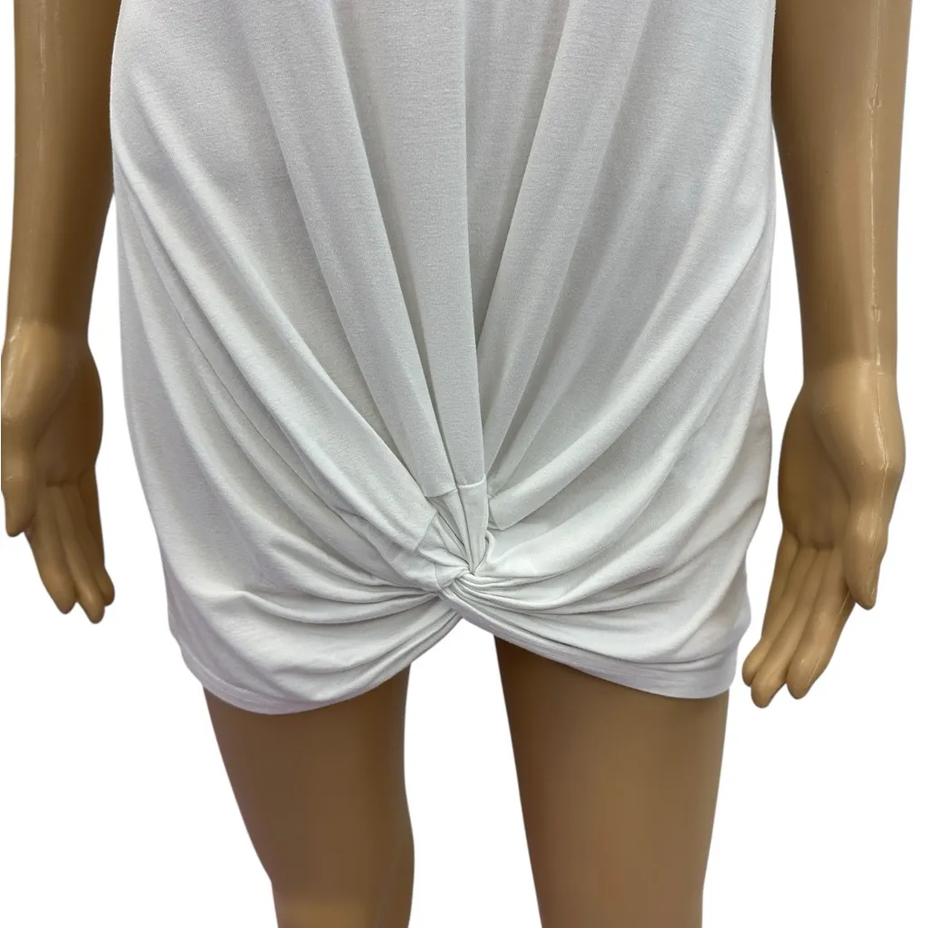 Venus White Twisted Knot Front Short Sleeve Pocket Shirt Tunic Top Womens Small - Image 5