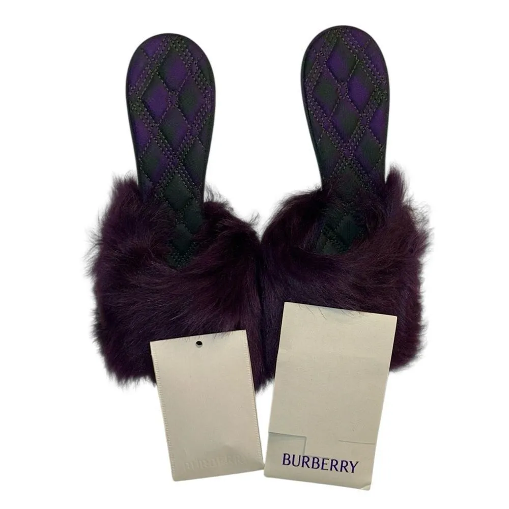Burberry Heeled Purple Slip on Fuzzy Sandal On Leather Sole(Size 37) - Image 3