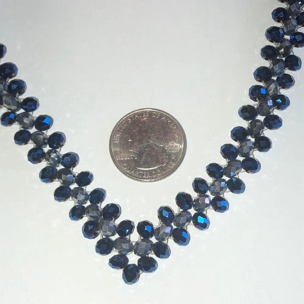 Navy Blue Faceted Beaded Boho V Shape Necklace - Image 2