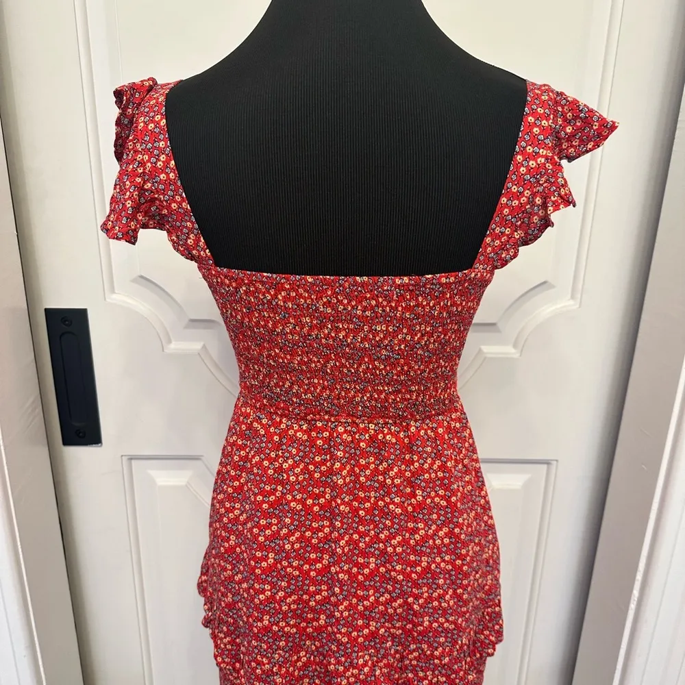 Altar’d State Floral Red Smocked Dress Flutter Straps Tiered Skirt NWOT - Image 7