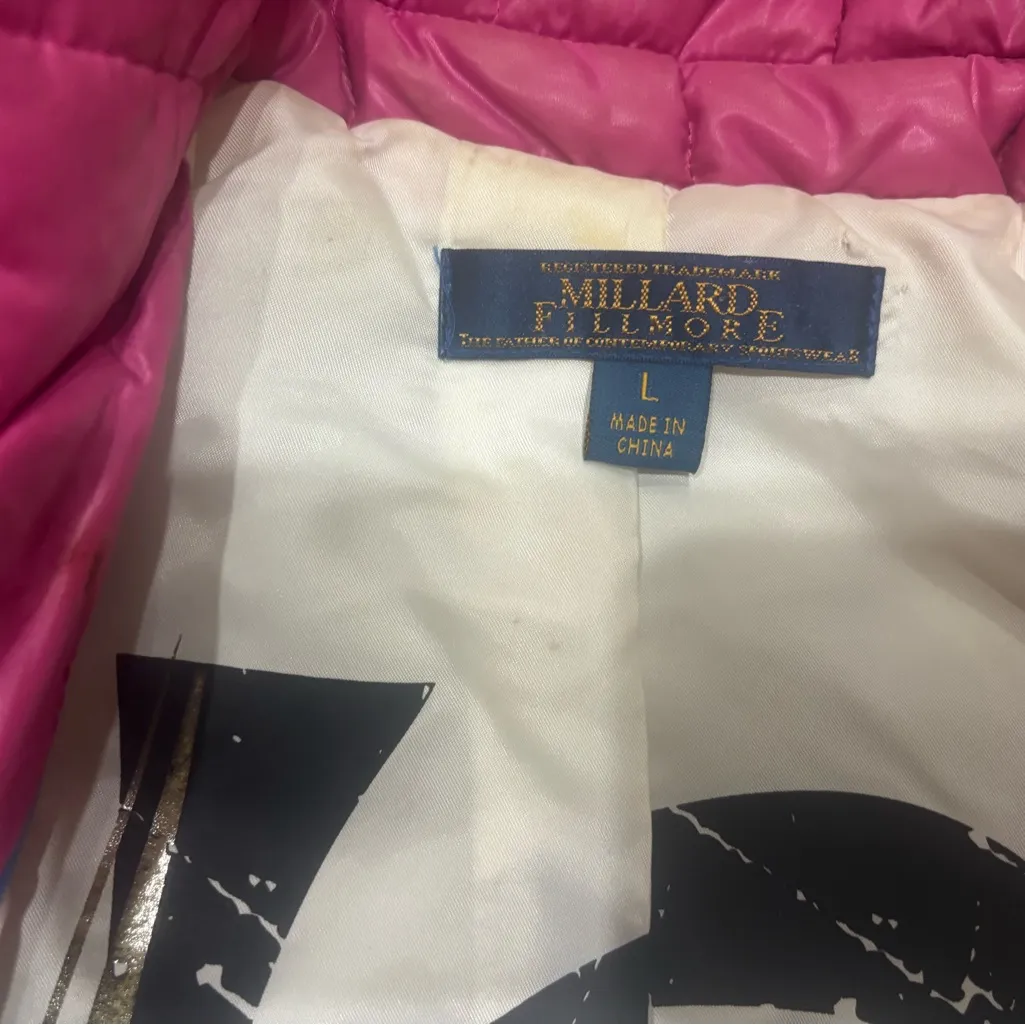 Millard Fillmore ladies Jacket size large pink puffer coat button up - Image 4