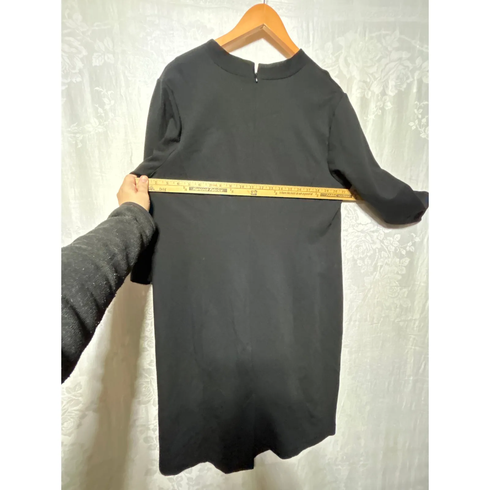 Talbots Dress 16W Black Classic Minimal V Neck Long Sleeve Knee Length LBD - Image 7