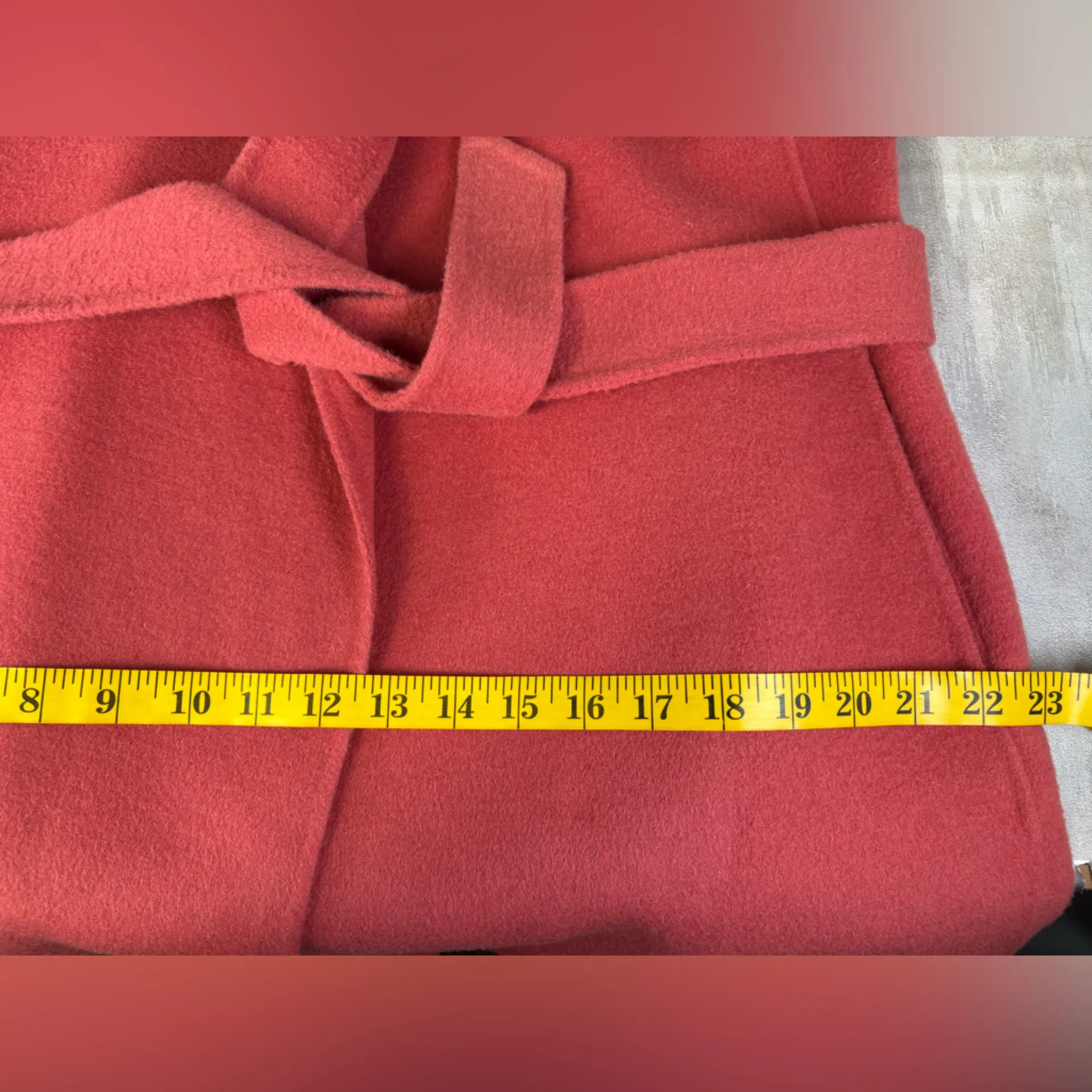 Talbots Women's Sz M Coral Pink Wool Blend Belted Waist Trench Coat With Pockets - Image 12