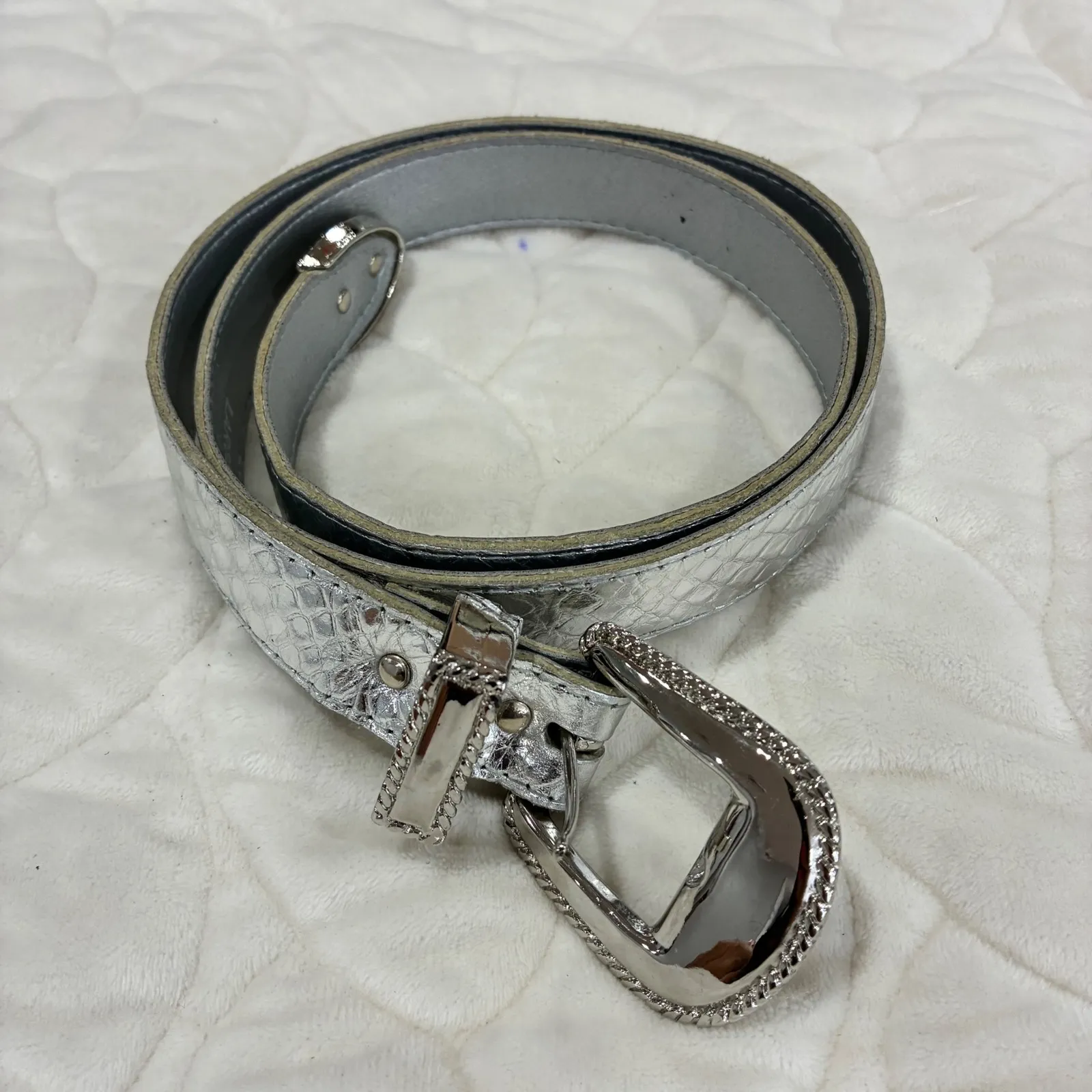 VTG Accessories by Pearl‎ Silver Snakeskin Genuine Leather Casual Belt Large - Image 7