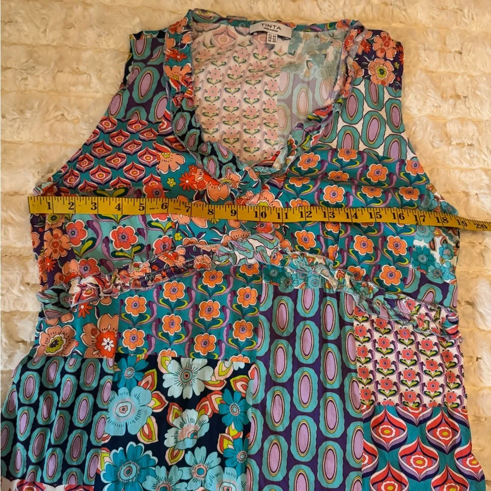 TINTA 100% Viscose Made in Spain Colorful Floral Patchwork Maxi Dress F32 Blue Size M - Image 13