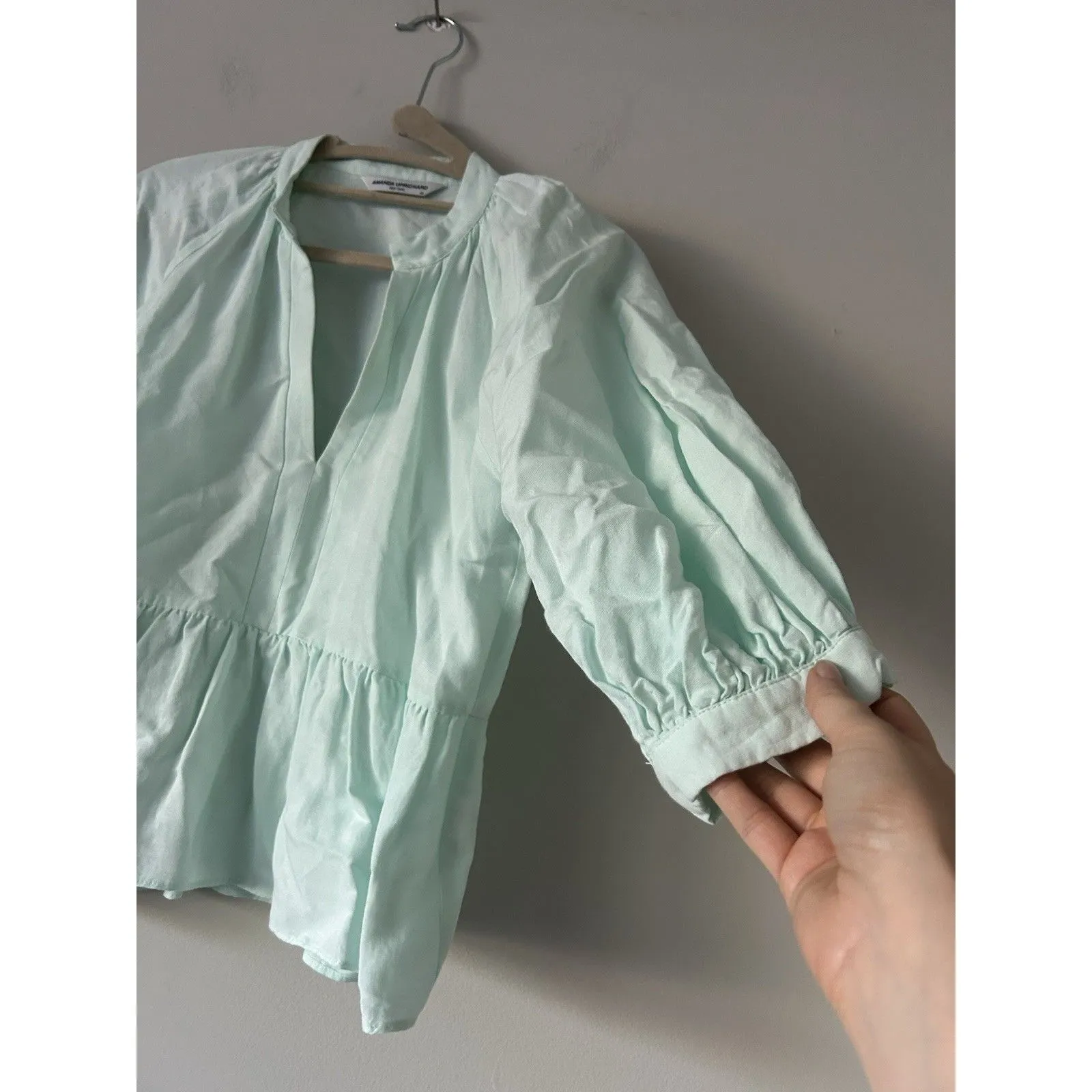 Amanda Uprichard Linen Blend Peplum Puff Sleeve Diego Top Size XS Designer Chic - Image 6