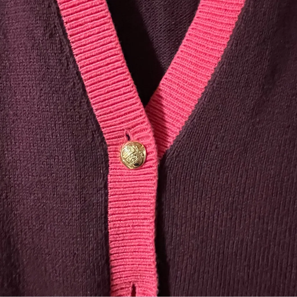 Women's Medium Talbots Tipped V-Neck Preppy Burgundy Pink Cardigan Sweater Class - Image 8